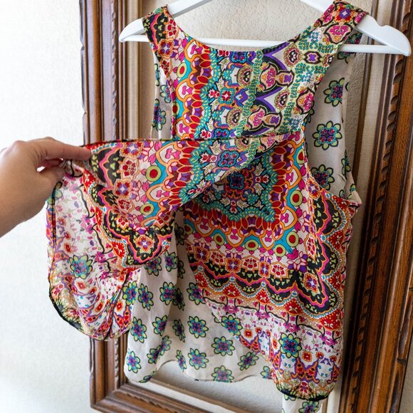 Bila Boho Sleeveless Blouse Size Large Colorful Boho Layered Tank Top - Picture 5 of 8